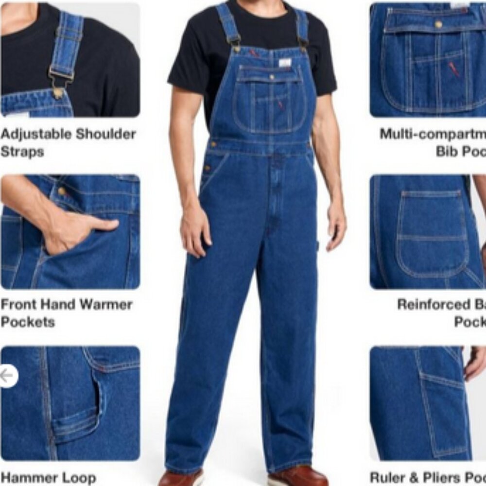 NWT Hisea men's denim bib overalls sz 40W/32L--this size SOLD OUT on Hisea site